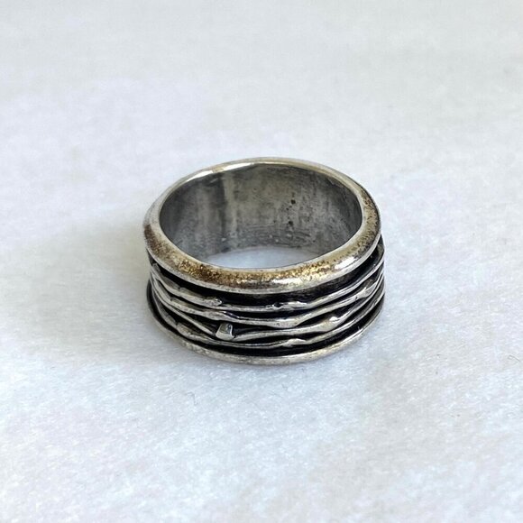 Sterling Silver 925 Modernist Brutalist Style Wide Spinner Band Ring Sz 9.75 11g - Picture 5 of 16